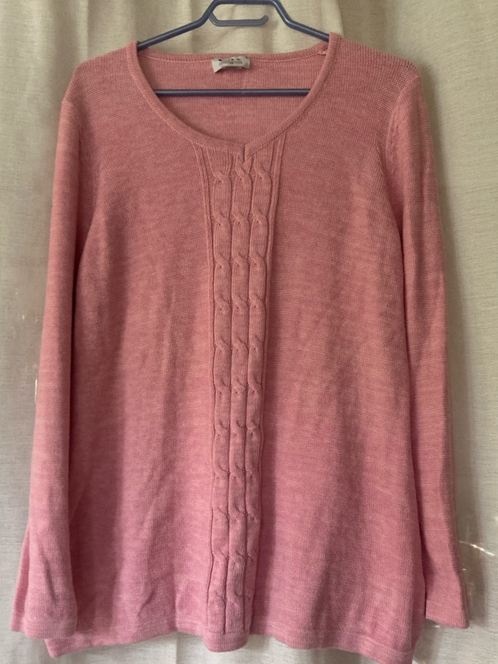 Women's Dusty Pink Cable-Front Scoop Neck Sweater